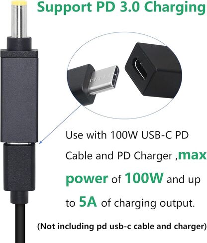 CERRXIAN 100W PD USB Type C أنثى مدخل إلى DC 5.5mm x 2.5mm محول شحن الطاقة (5525a-أسود) in Saudi Arabia
