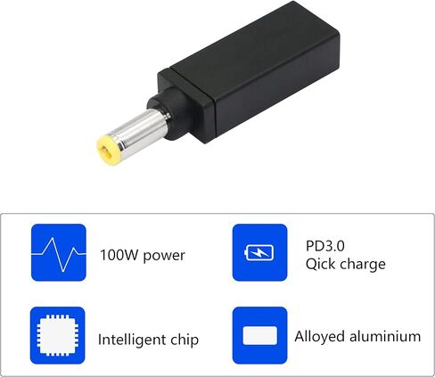 CERRXIAN 100W PD USB Type C أنثى مدخل إلى DC 5.5mm x 2.5mm محول شحن الطاقة (5525a-أسود) in Saudi Arabia