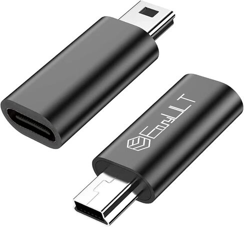 EasyULT USB C to Mini USB 2.0 Adapter 2 Pack, Mini USB to USB C Adapter for Connecting Compatible Laptops/Tablets, MP3 Players, Digital Cameras etc. (Black) in Kuwait