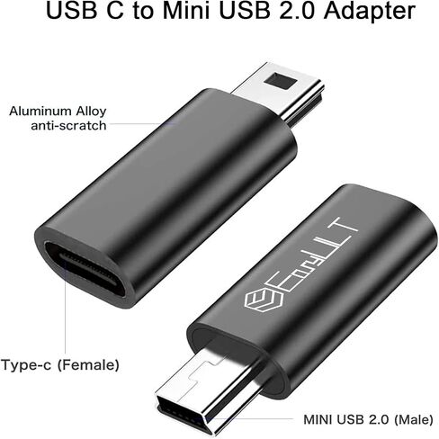 EasyULT USB C to Mini USB 2.0 Adapter 2 Pack, Mini USB to USB C Adapter for Connecting Compatible Laptops/Tablets, MP3 Players, Digital Cameras etc. (Black) in Kuwait