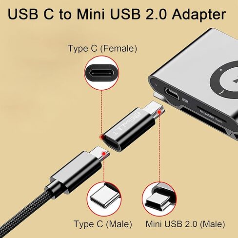 EasyULT USB C to Mini USB 2.0 Adapter 2 Pack, Mini USB to USB C Adapter for Connecting Compatible Laptops/Tablets, MP3 Players, Digital Cameras etc. (Black) in Kuwait