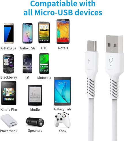 كابل Micro USB قصير بطول 1 قدم [5 حزم] USB 2.0 كابل شحن Micro USB سلك شاحن Android لهاتف Samsung Galaxy S7 Edge S6 J7 Note 5 LG Kindle Sony PS4 TV Stick الهواتف الذكية (أسود) in Kuwait