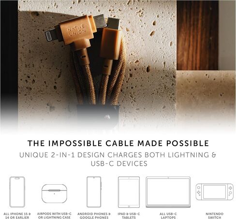 Native Union Belt Cable Duo – 5ft Ultra-Strong Braided Universal Charging Cable – Made with Recycled Material – 2-in-1 Multi-Device MFi Certified Connector for Lightning & Type-C devices (Slate Green) in Kuwait