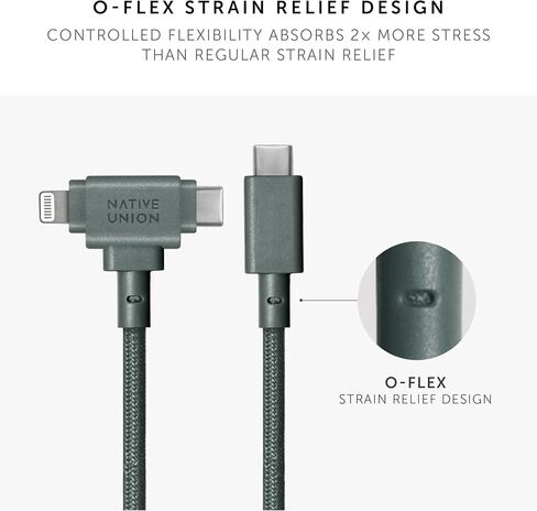 Native Union Belt Cable Duo – 5ft Ultra-Strong Braided Universal Charging Cable – Made with Recycled Material – 2-in-1 Multi-Device MFi Certified Connector for Lightning & Type-C devices (Slate Green) in Kuwait