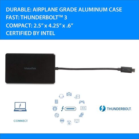 VisionTek 1TB Thunderbolt 3 Portable External SSD, [Intel Certified], Bus Powered, MacOS and Windows Compatible, Powered by Intel Thunderbolt 3 Technology (NOT Compatible USB-C) - 901196 in Saudi Arabia