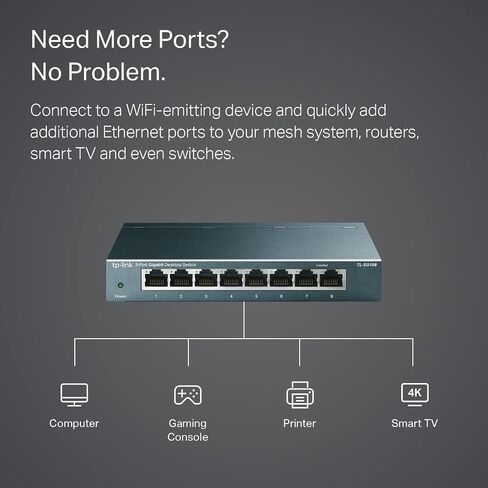 TP-Link 8 Port Gigabit Ethernet Network Switch | Ethernet Splitter | Sturdy Metal w/ Shielded Ports | Plug-and-Play | Traffic Optimization | Unmanaged (TL-SG108) (Renewed) in Saudi Arabia