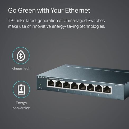 TP-Link 8 Port Gigabit Ethernet Network Switch | Ethernet Splitter | Sturdy Metal w/ Shielded Ports | Plug-and-Play | Traffic Optimization | Unmanaged (TL-SG108) (Renewed) in Saudi Arabia
