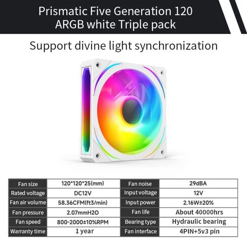 Shaking Tank Prism 120mm GEN5 Addressable-RGB case Fan White,Multifaceted Infinity Mirror RGB Light Effect 5V 3PIN Motherboard Light Sync 4PIN PWM Suitable for Computer Cases and Liquid radiators in Kuwait