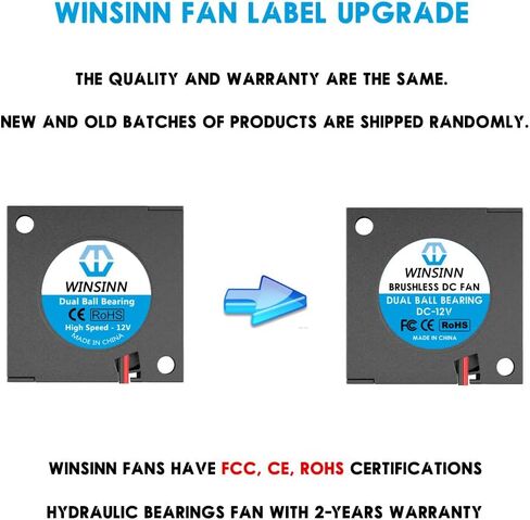 WINSINN 30mm Blower Fan 12V, Micro 12 Volt Fans Blower 3010 Dual Ball Bearing, 30mmx10mm 2PIN (Pack of 2Pcs) in Kuwait
