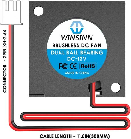 WINSINN 30mm Blower Fan 12V, Micro 12 Volt Fans Blower 3010 Dual Ball Bearing, 30mmx10mm 2PIN (Pack of 2Pcs) in Kuwait