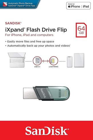 محرك فلاش فليب من سانديسك 64 Gb اي اكس باند، USB 3.1 الجيل الاول لايفون/ ايباد -Sdix90N 064G Gn6Nn-256 اسود - Sdix90N 064G Gn6Nn in Saudi Arabia