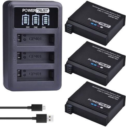 بطارية PowerTrust 3 قطع AHDBT-401 لكاميرا Gopro Hero 4 AHDBT401 AHDBT-401 بطارية رقمية AHDBT 401 وشاحن USB ثلاثي المنافذ LED لكاميرا GoPro Hero4 HERO4 in Saudi Arabia