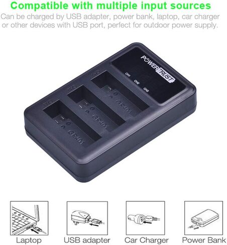 بطارية PowerTrust 3 قطع AHDBT-401 لكاميرا Gopro Hero 4 AHDBT401 AHDBT-401 بطارية رقمية AHDBT 401 وشاحن USB ثلاثي المنافذ LED لكاميرا GoPro Hero4 HERO4 in Saudi Arabia