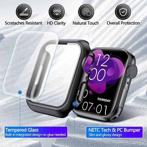 2 Pack Hard PC Case with 9H Tempered Glass Screen Protector Compatible with Apple Watch Series 6/5/4/SE/SE2 40mm, Ultra-Thin Scratch Resistant Overall Protective Cover for Men Women,Black+Clear in Kuwait