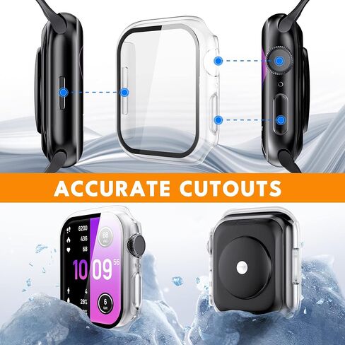 2 Pack Hard PC Case with 9H Tempered Glass Screen Protector Compatible with Apple Watch Series 6/5/4/SE/SE2 40mm, Ultra-Thin Scratch Resistant Overall Protective Cover for Men Women,Black+Clear in Kuwait