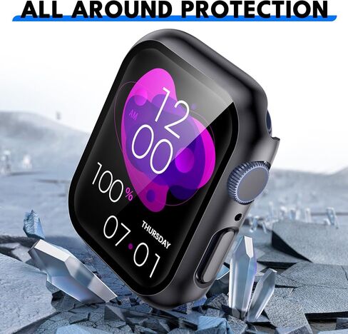 2 Pack Hard PC Case with 9H Tempered Glass Screen Protector Compatible with Apple Watch Series 6/5/4/SE/SE2 40mm, Ultra-Thin Scratch Resistant Overall Protective Cover for Men Women,Black+Clear in Kuwait