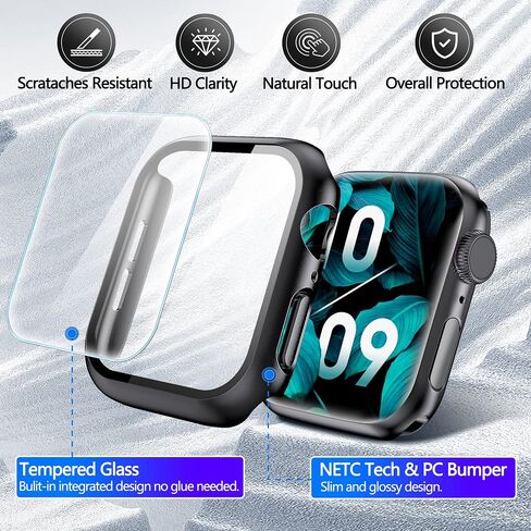 2 Pack Hard PC Case with 9H Tempered Glass Screen Protector Compatible with Apple Watch Series 6/5/4/SE/SE2 40mm, Ultra-Thin Scratch Resistant Overall Protective Cover for Men Women,Black+Clear in Kuwait