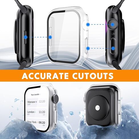 2 Pack Hard PC Case with 9H Tempered Glass Screen Protector Compatible with Apple Watch Series 6/5/4/SE/SE2 40mm, Ultra-Thin Scratch Resistant Overall Protective Cover for Men Women,Black+Clear in Kuwait