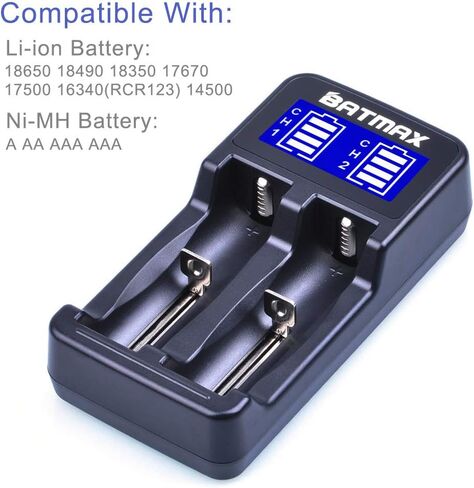 شاحن بطارية مزدوج USB ذكي عالمي من Batmax لبطارية ليثيوم أيون/Ni-MH/Ni-Cd 18490 18350 17670 17500 16340(RCR123) 14500 A AA AAA AAAA بطاريات قابلة للشحن in Saudi Arabia