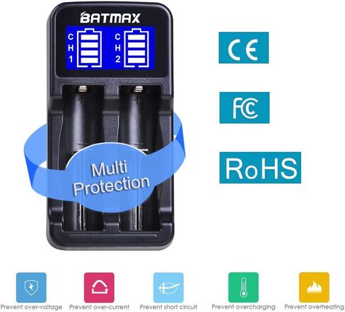 شاحن بطارية مزدوج USB ذكي عالمي من Batmax لبطارية ليثيوم أيون/Ni-MH/Ni-Cd 18490 18350 17670 17500 16340(RCR123) 14500 A AA AAA AAAA بطاريات قابلة للشحن in Saudi Arabia