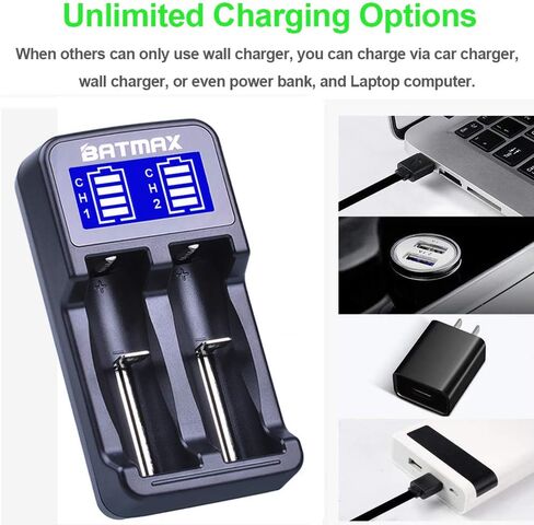 شاحن بطارية مزدوج USB ذكي عالمي من Batmax لبطارية ليثيوم أيون/Ni-MH/Ni-Cd 18490 18350 17670 17500 16340(RCR123) 14500 A AA AAA AAAA بطاريات قابلة للشحن in Saudi Arabia