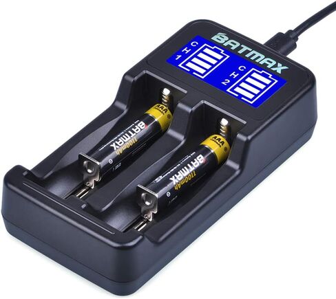 شاحن بطارية مزدوج USB ذكي عالمي من Batmax لبطارية ليثيوم أيون/Ni-MH/Ni-Cd 18490 18350 17670 17500 16340(RCR123) 14500 A AA AAA AAAA بطاريات قابلة للشحن in Saudi Arabia