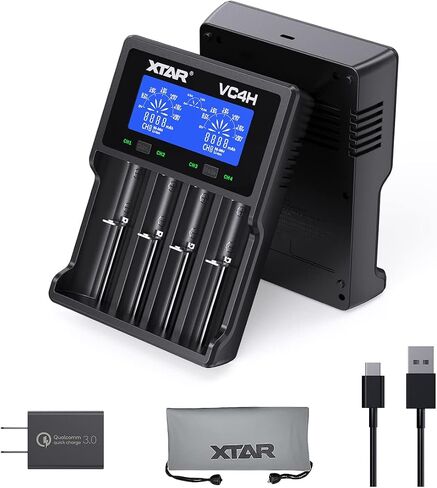 شاحن بطارية 18650 XTAR VC4H 4 Bays 21700 شاحن بطارية USB C شاحن AA AAA شاحن بطارية (محول VC4H + QC3.0) in Saudi Arabia