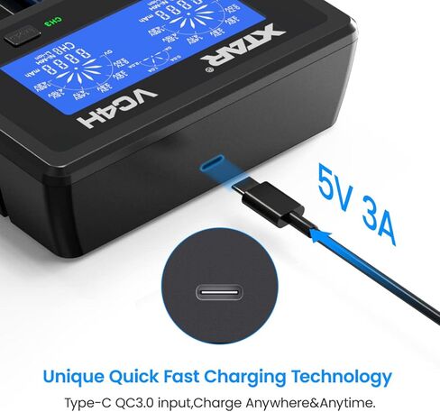 شاحن بطارية 18650 XTAR VC4H 4 Bays 21700 شاحن بطارية USB C شاحن AA AAA شاحن بطارية (محول VC4H + QC3.0) in Saudi Arabia