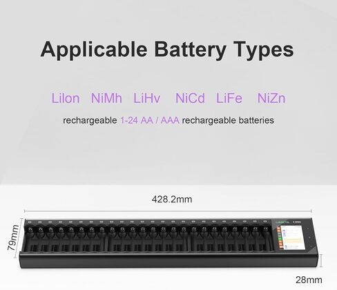 LIMETA 24 Bay AA AAA Battery Charger - High Speed Charger with Discharge Function and LCD Display - for Li-ion, LiHv, NiMH, NiCd, HiFe, NiZn Rechargeable Batteries and More in Kuwait