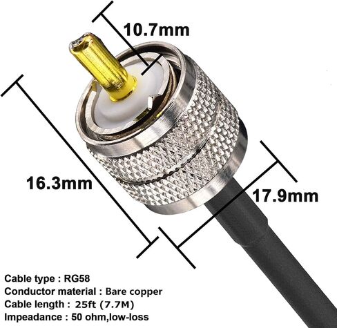 RG58 Coaxial Cable 49.2FT, PL259 Male to Male Coaxial 50 Ohm Coax | CB Coax Cable 15M RG-58 PL-259 Low Loss for HF VHF CB Radio, Ham Radio, SWR Meter, Scanner, Antenna Analyzer in Kuwait