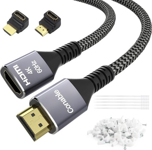 4K HDMI Extension Cable 25 Feet, HDMI 2.0 Braided Extender Male to Female Cord, Pure Copper 3D 4K@60Hz 2160p 1080p HDR HDCP 2.2 ARC (with 25 Ties, 25 U Nails, 2 HDMI Adapters)- 25FT in Kuwait