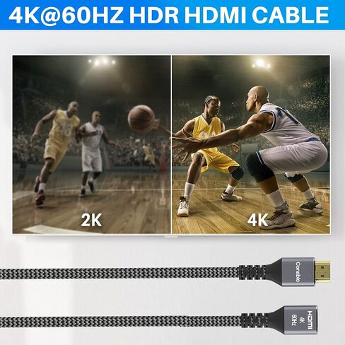 4K HDMI Extension Cable 25 Feet, HDMI 2.0 Braided Extender Male to Female Cord, Pure Copper 3D 4K@60Hz 2160p 1080p HDR HDCP 2.2 ARC (with 25 Ties, 25 U Nails, 2 HDMI Adapters)- 25FT in Kuwait