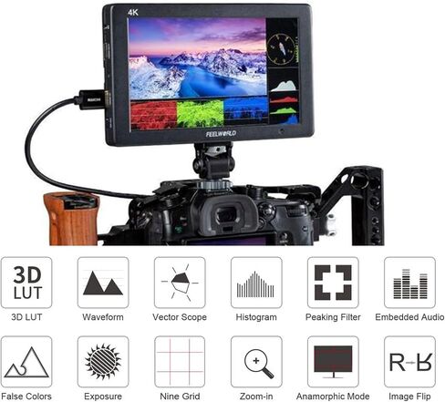 شاشة المراقبة الميدانية Feel WORLD T7 Plus مقاس 7 بوصات ثلاثية الأبعاد LUT على الكاميرا مع إدخال/إخراج HDMI 4K IPS 1920x1200 غطاء ألومنيوم متين in Saudi Arabia