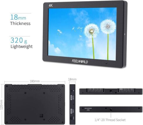 شاشة المراقبة الميدانية Feel WORLD T7 Plus مقاس 7 بوصات ثلاثية الأبعاد LUT على الكاميرا مع إدخال/إخراج HDMI 4K IPS 1920x1200 غطاء ألومنيوم متين in Saudi Arabia