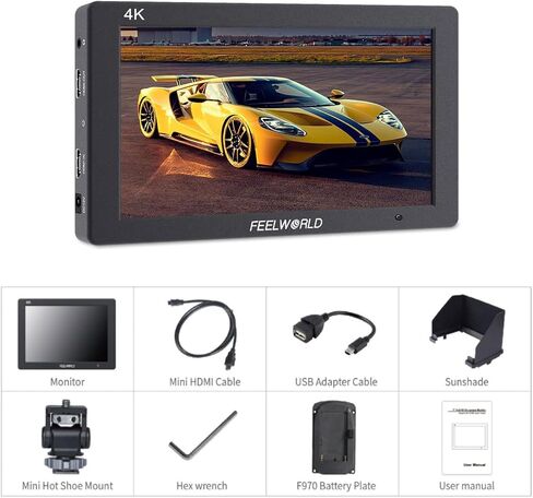 شاشة المراقبة الميدانية Feel WORLD T7 Plus مقاس 7 بوصات ثلاثية الأبعاد LUT على الكاميرا مع إدخال/إخراج HDMI 4K IPS 1920x1200 غطاء ألومنيوم متين in Saudi Arabia