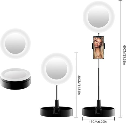 مجموعة إضاءة حلقية قابلة للطي من IODOO، مرآة مكياج، مرآة فانيتي مع 6.2 بوصة/16 ​​سم LED، 2700K-6500K/RGB، قابلة للتعتيم، جهاز تحكم عن بعد، قابلة للتطوير، محمولة، يوتيوب، تيك توك، صورة ذاتية، أسود in Kuwait