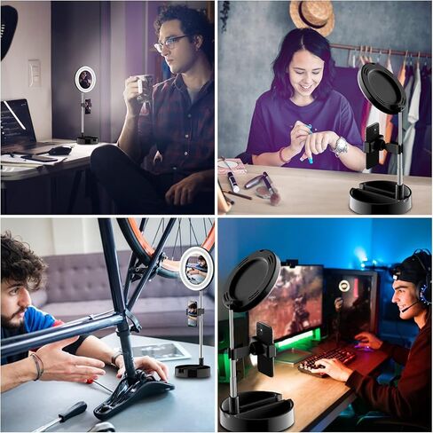 مجموعة إضاءة حلقية قابلة للطي من IODOO، مرآة مكياج، مرآة فانيتي مع 6.2 بوصة/16 ​​سم LED، 2700K-6500K/RGB، قابلة للتعتيم، جهاز تحكم عن بعد، قابلة للتطوير، محمولة، يوتيوب، تيك توك، صورة ذاتية، أسود in Kuwait