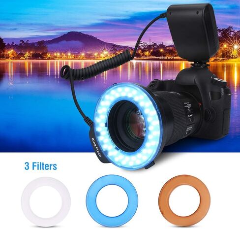 حلقة فلاش، 48 مصباح فلاش LED ماكرو مع موزع فلاش، حلقات محول لكاميرات Canon Nikon Fuji Pentax Olympus وغيرها من كاميرات DSLR in Kuwait