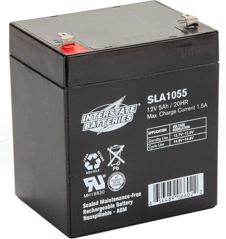 Interstate Batteries 12V 5Ah Battery (SLA1055) - SLA/AGM Replacement Battery for Alarm Systems, Security, Garage Door Openers for Chamberlain, Genie, Liftmaster, Craftsman, Workhorse (F1 Terminals) in Saudi Arabia