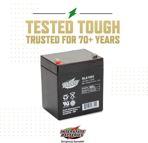 Interstate Batteries 12V 5Ah Battery (SLA1055) - SLA/AGM Replacement Battery for Alarm Systems, Security, Garage Door Openers for Chamberlain, Genie, Liftmaster, Craftsman, Workhorse (F1 Terminals) in Saudi Arabia