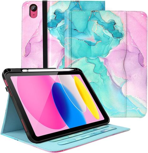 حافظة Zonefoker لجهاز iPad الجيل العاشر 2022، وغطاء حماية iPad 10 Gen 10.9 بوصة مع حامل قلم رصاص، وحامل عرض متعدد الزوايا، وتصميم الجيب، وحافظات جلدية قابلة للطي للنساء والرجال، أزرق رخامي in Saudi Arabia