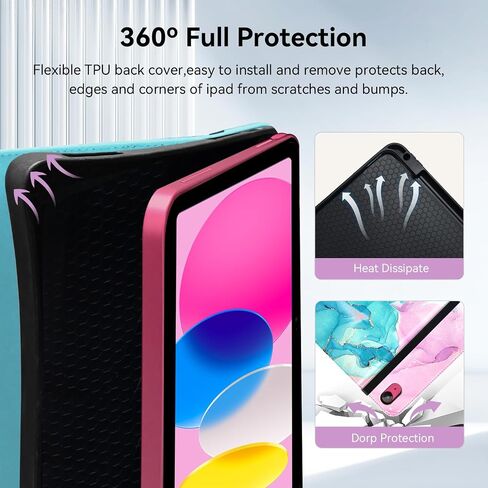 حافظة Zonefoker لجهاز iPad الجيل العاشر 2022، وغطاء حماية iPad 10 Gen 10.9 بوصة مع حامل قلم رصاص، وحامل عرض متعدد الزوايا، وتصميم الجيب، وحافظات جلدية قابلة للطي للنساء والرجال، أزرق رخامي in Saudi Arabia