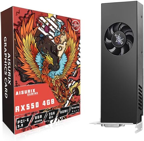 بطاقة رسومات AISURIX RX 550 سعة 4 جيجابايت، بطاقة فيديو كمبيوتر LP GDDR5 128 بت مع منافذ HDMI/DVI، بطاقة رسومات DirectX 12 PCI Express 3.0X8 GPU لأجهزة الكمبيوتر الشخصية للألعاب (النمط 2) in Kuwait