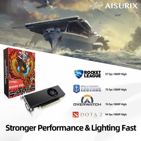 بطاقة رسومات AISURIX RX 550 سعة 4 جيجابايت، بطاقة فيديو كمبيوتر LP GDDR5 128 بت مع منافذ HDMI/DVI، بطاقة رسومات DirectX 12 PCI Express 3.0X8 GPU لأجهزة الكمبيوتر الشخصية للألعاب (النمط 2) in Kuwait