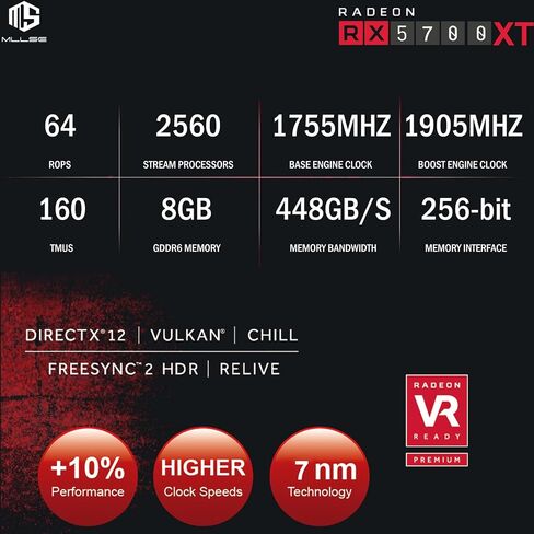 بطاقة عرض مرئي راديون RX 5700 XT من ميلسي، 8GB GDDR6 256 بت، وحدة معالجة الرسومات الجرافيكية للالعاب HDMI منفذ عرض، بطاقة فيديو 2K 4K للكمبيوتر المكتبي (راديون RX 5700 XT-اسود) in Saudi Arabia