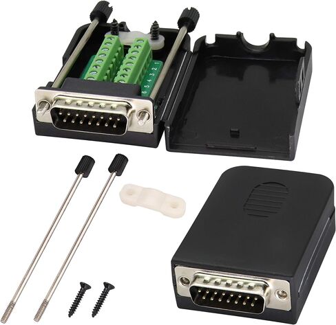 DB15 Screw Terminal Block Adapter D-SUB 15 Pin 2 Row DB15 Male to 16 Pin/Way Female Serial Terminal Breakout Board Connector Signal Module with case (2Pcak/Male) in Kuwait