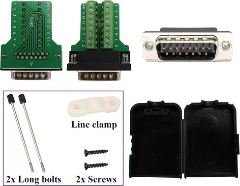 DB15 Screw Terminal Block Adapter D-SUB 15 Pin 2 Row DB15 Male to 16 Pin/Way Female Serial Terminal Breakout Board Connector Signal Module with case (2Pcak/Male) in Kuwait