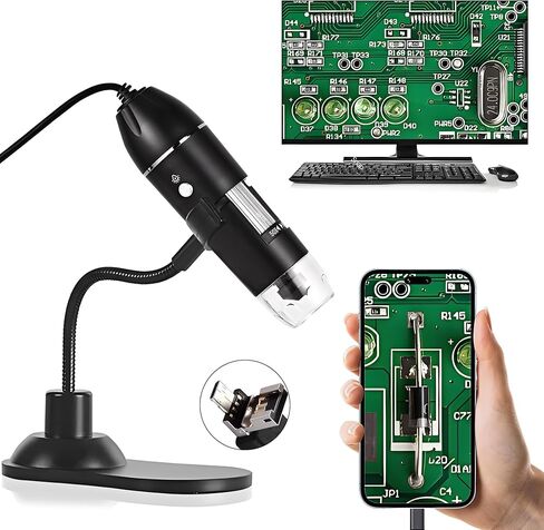 مجهر رقمي USB مريح تكبير 50x-1600x مع حامل قابل للتعديل، 8 مصابيح LED، كاميرا مجهر محمولة عالية الدقة للبالغين، والأطفال متوافق مع أجهزة كمبيوتر Android iPad Windows Mac in Kuwait