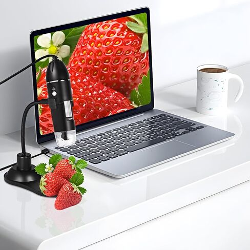 مجهر رقمي USB مريح تكبير 50x-1600x مع حامل قابل للتعديل، 8 مصابيح LED، كاميرا مجهر محمولة عالية الدقة للبالغين، والأطفال متوافق مع أجهزة كمبيوتر Android iPad Windows Mac in Kuwait