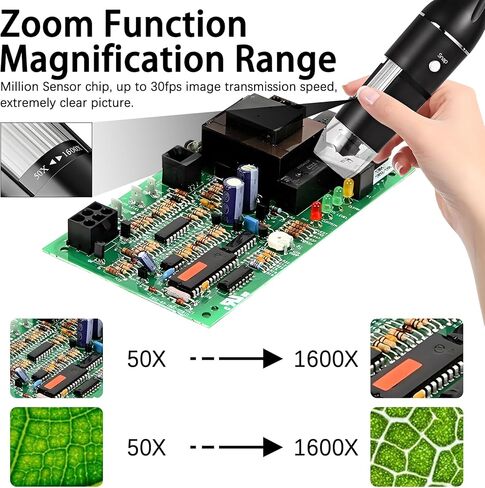 مجهر رقمي USB مريح تكبير 50x-1600x مع حامل قابل للتعديل، 8 مصابيح LED، كاميرا مجهر محمولة عالية الدقة للبالغين، والأطفال متوافق مع أجهزة كمبيوتر Android iPad Windows Mac in Kuwait